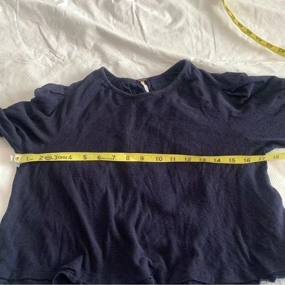Free People Billie Crop Top Cotton Modal Long Sleeve Puff Cuff Navy Blue XS - Picture 10 of 10